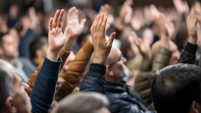 Public opinion raising hands